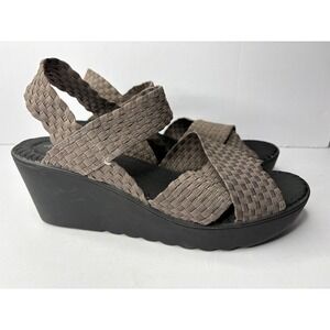 Dexflex Sport Womens Woven Elastic Platform Wedge Sandals Taupe Brown Size 9